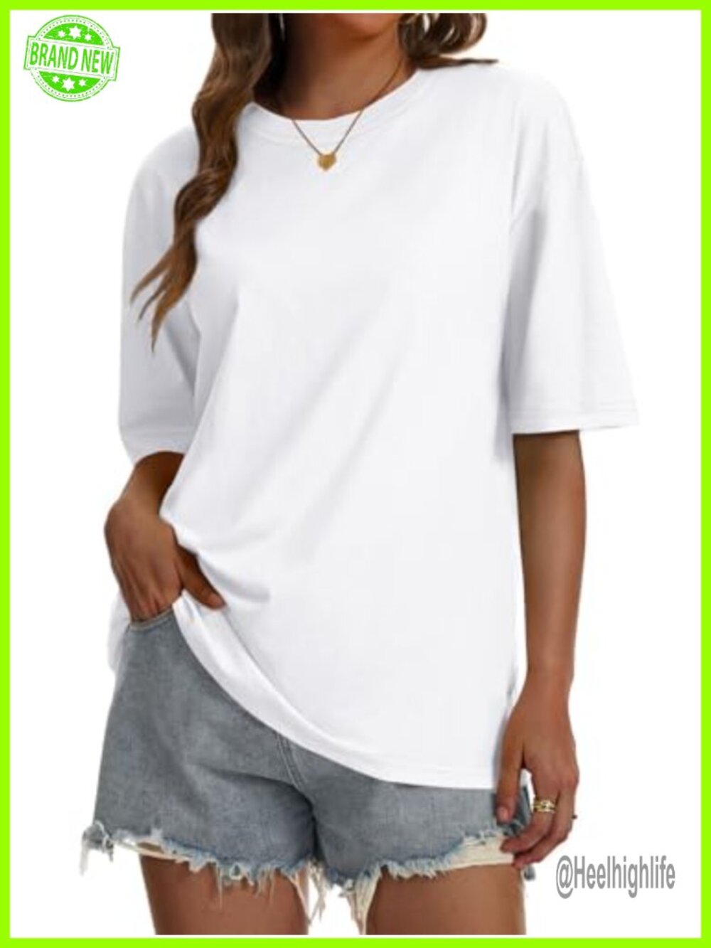 Oversized Cotton Blend Loose Fit Crewneck Drop Shoulder T-Shirt